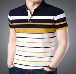 Striped Men Polo Neck Dark Blue T-Shirt