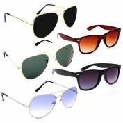 Dervin UV Protection Aviator and Wayfarer Unisex Sunglasses - Combo of 5