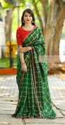 Green check partywear saree